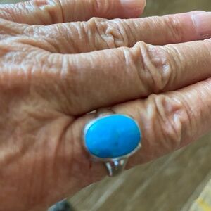 Sterling Silver Turquoise Oval Inlaid Sz 6.75 Ring 5g